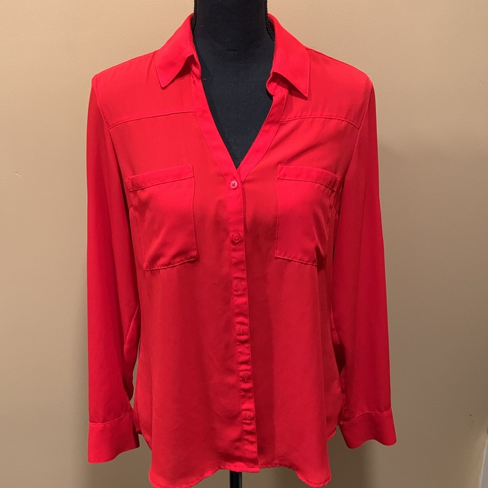 Express Red Portofino Collared Button Down Shirt Size Medium